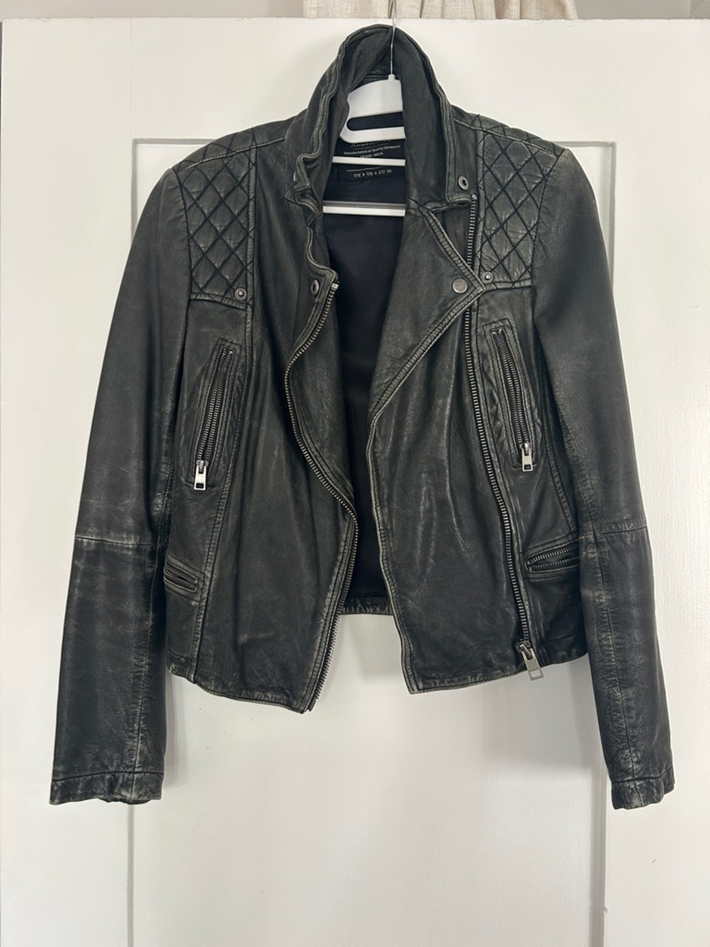 All Saints Black Quilted Leather Moto Jacket
